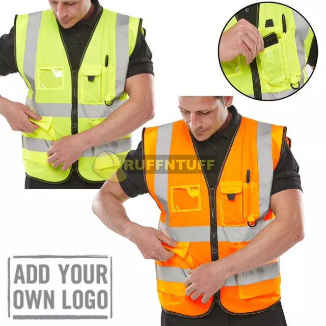 Hi Vis Viz Vest High Visibility Waistcoat with Phone & ID Pockets Yellow Orange