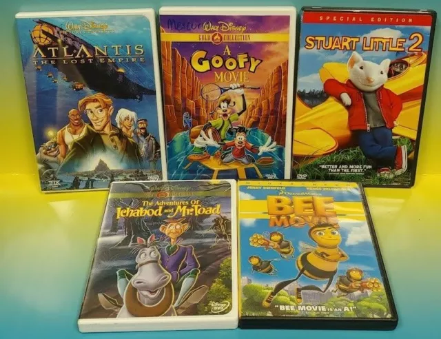 Disney 5 Working DVD Kids Lot Bee Ichabod Mr Toad Stuart Little 2 Atlantis Goofy