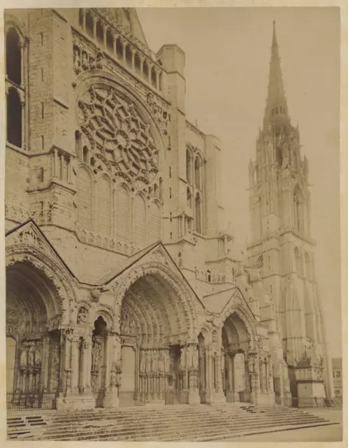 N. D. France, Cathédrale de Chartres, Portail Nord Vintage Albumen Print Tirag