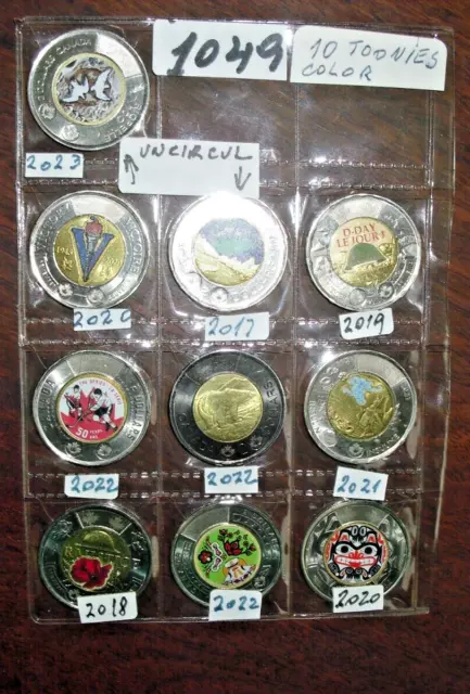 10 Coins Toonie ALL COLOR Canada different collection two dollars $2 bimetallic