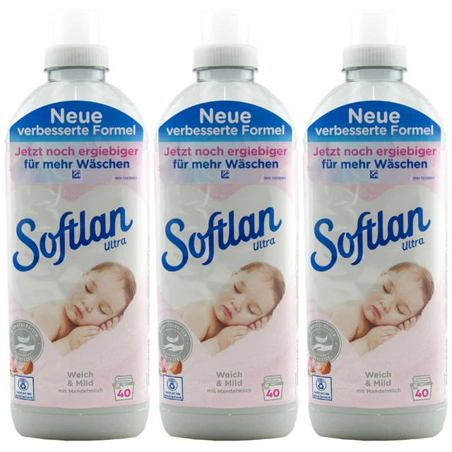 Softlan Ultra Fabric Softener Soft & Mild 3 X 33.8oz 40WL With Almond Milk