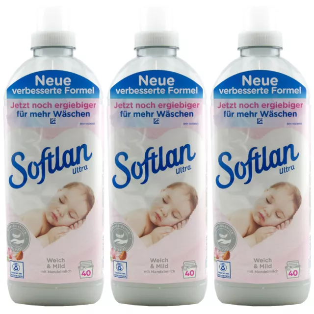 Softlan Ultra Softening Soft & Mild 3 x 1 Liter 40WL With Almond Milk