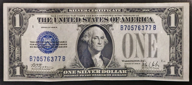 1928 $1 Silver Certificate USA One Dollar Funny Back Note BB Block B70576377B