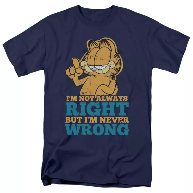 Garfield Never Wrong T Shirt Mens Licensed Cat Jim Davis Comic Tee Navy