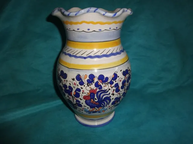 Dip-A-Mano Deruta Large Vase Rooster Hand Painted Pottery~Italy Majolica scallop