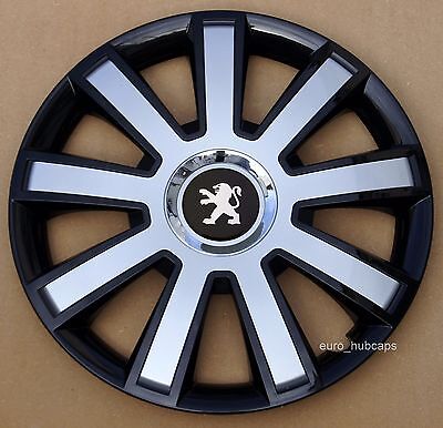 Black/Silver 15" wheel trims, Hub Caps, Covers to Peugeot 208 (Quantity 4)