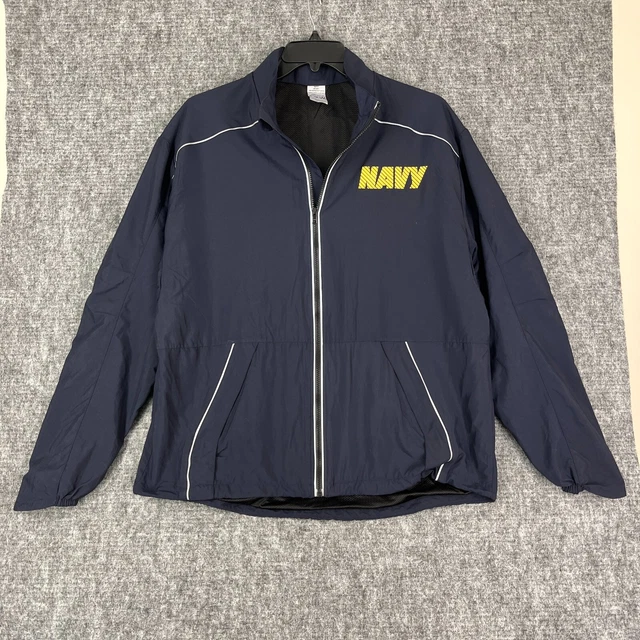 Navy Jacket Mens Large Military Naval Track Workout Running Outerwear USA made