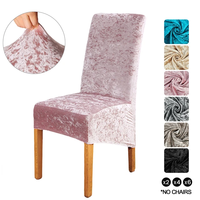 4x Stretch Dining Chair Covers Crushed Velvet Slipcover Kitchen Chair Protector