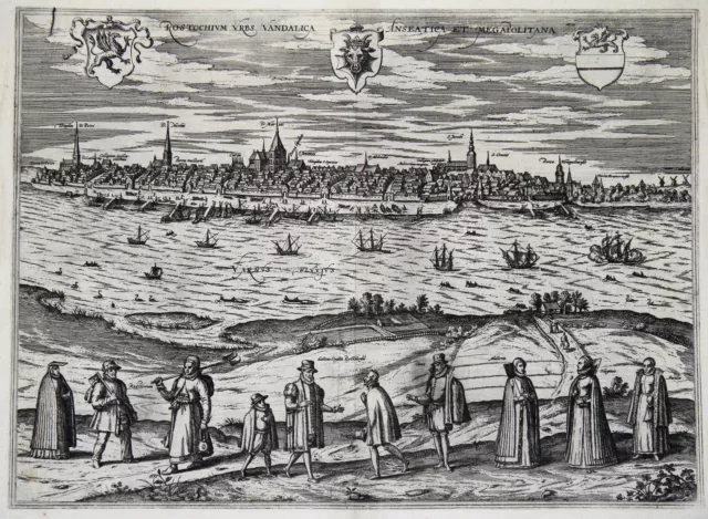 Rostock Gesamtansicht Original Kupferstich Braun Hogenberg 1598