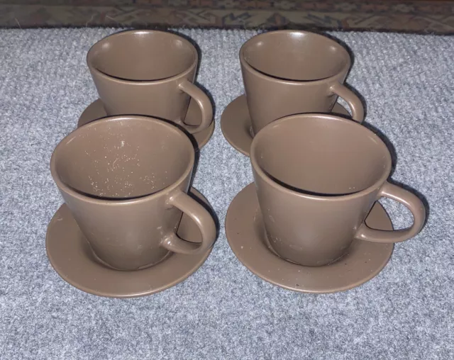 IKEA Matte Brown Coffee Cup And Saucer Espresso Set Of 4 Mug Set