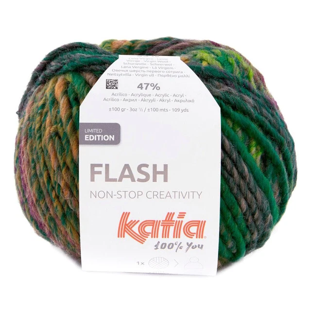 100g Dochtgarn mit Farbeffekt KATIA FLASH 53% Wolle 100m / 100g