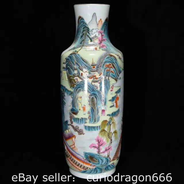 22.2" Markierte Pastell Porzellan Berg Wasser Menschen Muster Vase Flasche