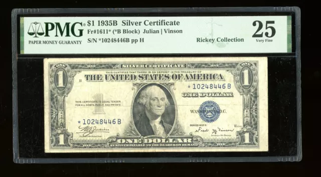 DBR $1 1935-B Silver Vinson STAR Fr. 1611* PMG 25 Serial *10248446B