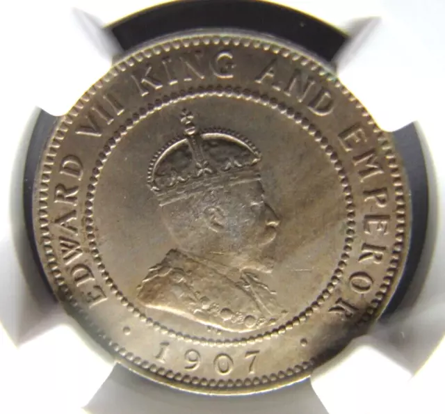 Jamaica KM22 Halfpenny 1907 type with large "7" in date. NGC MS 62