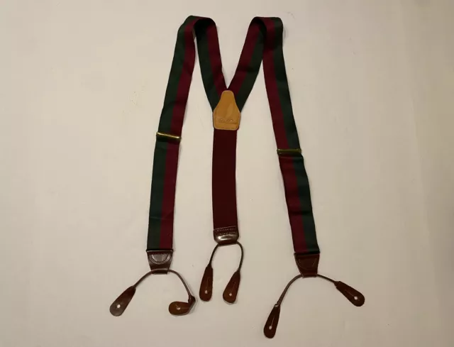 Brooks Brothers Suspenders Braces Red Green Striped Adjustable Made In USA