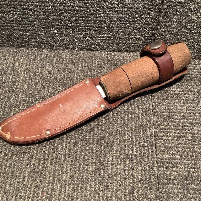 VINTAGE KNIFE FISHMASTER Cork Handle Floating Fixed Blade Fishing Orig