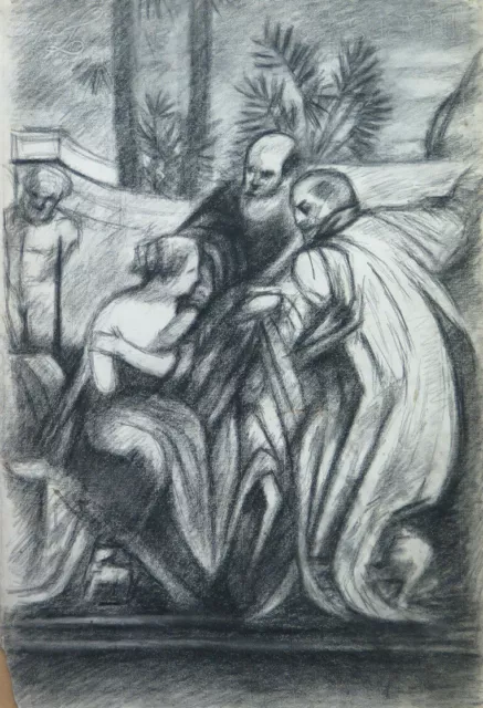 32x47 cm GRANDE DISEGNO ANTICO DEL PITTORE FRANCESE Pierre Duteurtre DUT BM53.1