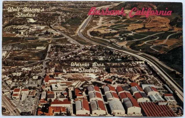 Burbank California, Aerial View, Walt Disney & Warner Bros Studios, VTG Postcard