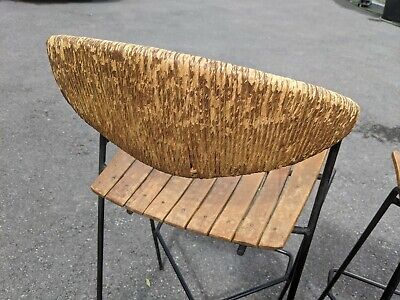 4 Arthur Umanoff Steel, Wood & Rush mid century bar stools. Imported from USA 8