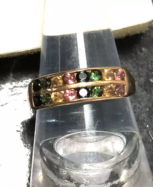 Natural MULTICOLOUR *Double Row*TOURMALINE **14 ct Yellow Gold Ring