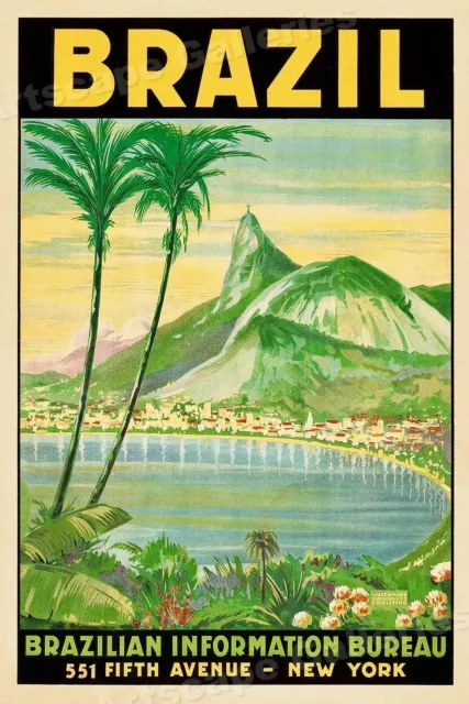 1930s Brazil - Rio de Janeiro Bay Vintage Style Travel Poster - 20x30