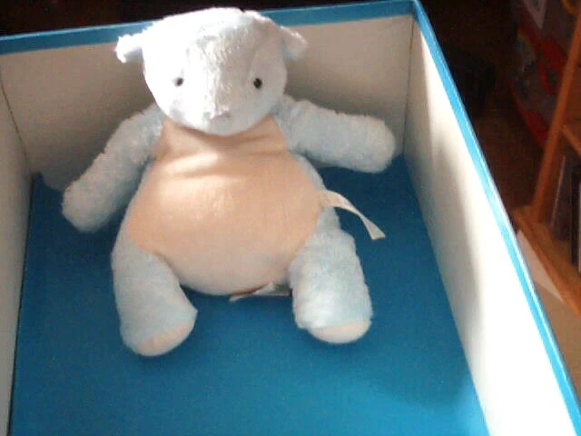 Doudou 6599 / Peluche Ours A Petits Pas "Moulin Roty" Bleu/Blanc/Ecru