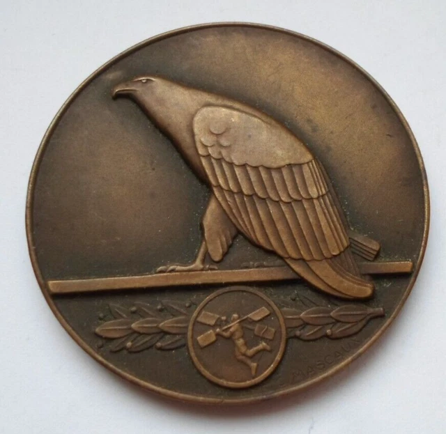 EAGLE / AVIATION FRENCH ART DECO BRONZE MEDAL by CLAUDE LEON MASCAUX