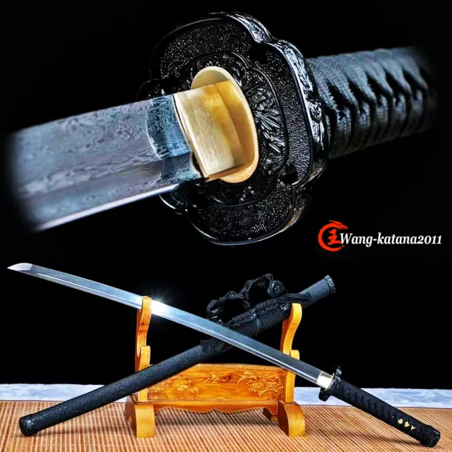 Handmade Japanese Samurai Katana Sword Damascus Folded Steel Sharp Full Tang