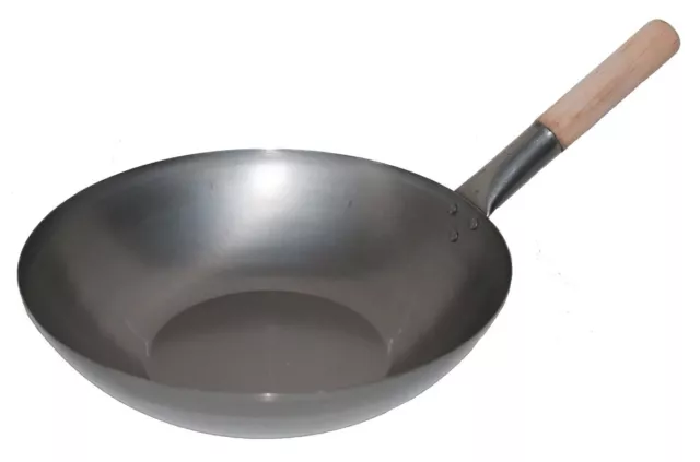 Padella Wok 40 CM Ø Asia Piatto Pavimento Carbonio Acciaio Manico Gas Induzione