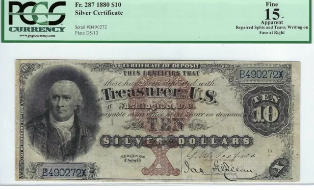 1880 $10 Silver Certificate "Morris" FR 287 Rare