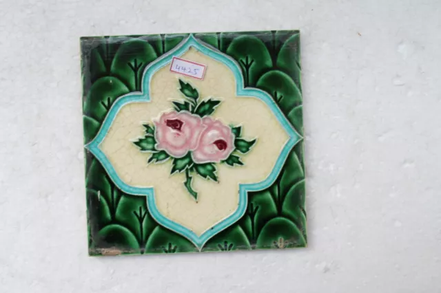 Vintage Tile Art Nouveau Majolica Pink Flower Design Architecture Tile Nh4425
