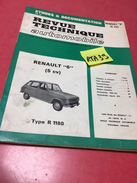 Revue Technique Automobile Renault 6 R6 5cv R1180 RTA