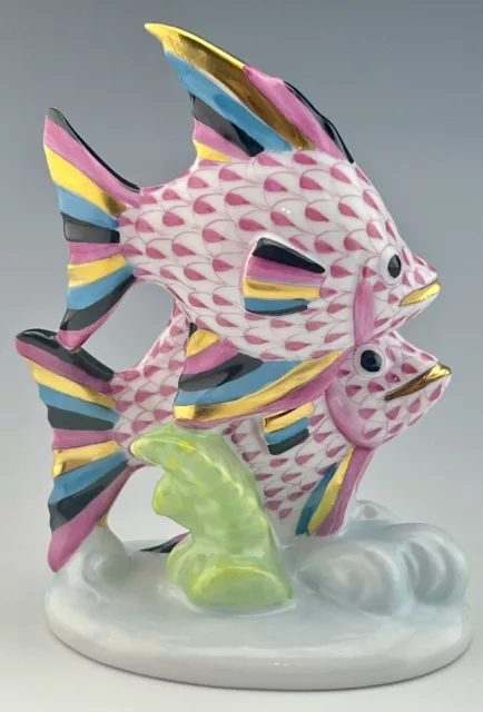 🦋 BRAND NEW HEREND Tropical FISH Pair Raspberry Fishnet Figurine ($600 Retail)