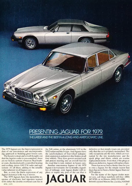 1979 Jaguar XJ6 XJS - Classic Vintage Advertisement Art Car Print Ad D19