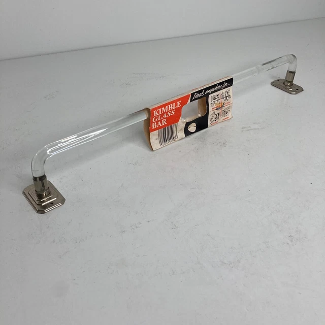Vintage 18" Bent Clear Glass Towel Bar Rack Chrome Kimble Art Deco Kitchen Bath