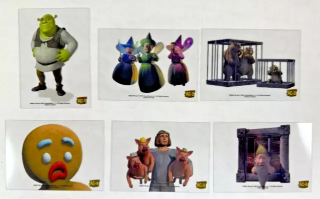 SHREK 1st MOVIE (Dart 2001) Complete ANIMATION CEL CLEAR Chase Card Set AC1-AC6