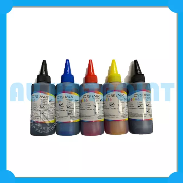 CIS Refillable Ink Set (5x) BK/C/M/Y/GY100ml Ink Bottles for Canon G2600/G3600