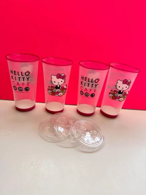 Lot 4 Sanrio Hello Kitty Cafe reusable soft Plastic Cold Cups NEW MADE USA