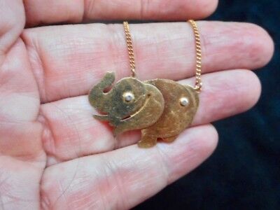 Authentic Vintage Gold Tone Articulated Elephant Pendant/Necklace