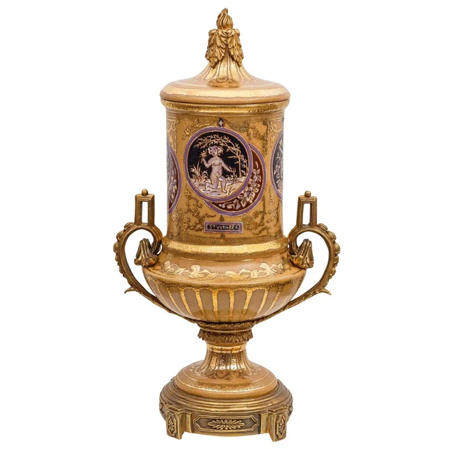 Porcelana urna jarrón con tapa latón esplendor estilo antiguo 44cm
