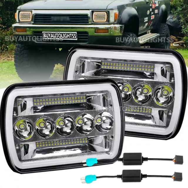 Pair 7x6" 5x7Inch LED Headlights Hi/Lo DRL w/ Adapter For 1983-2004 Toyota Hilux