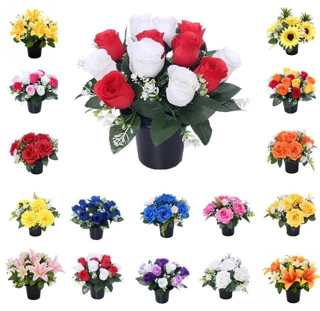 Grave Flowers - Cemetery Flowers - Artificial Flowers For Graves - Christmas pot