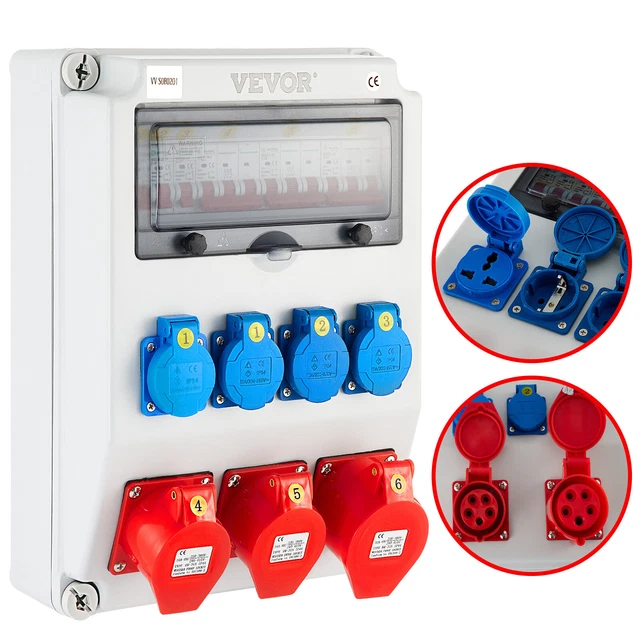 VEVOR Coffret de Chantier Monophasé Répartiteur de Courant Mural 230 / 400 V