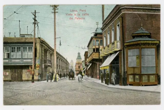 Vintage 1910s Postcard Peru Lima Vista a la calle de Palacio Polack Photo