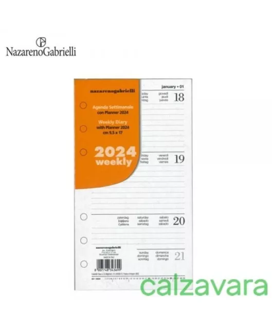 Ricambio Organizer 2024 Agenda Settimanale Carta Bianca ad Anelli cm 9,5x17