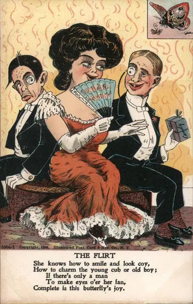 Caricature The Flirt Antique Postcard Vintage Post Card