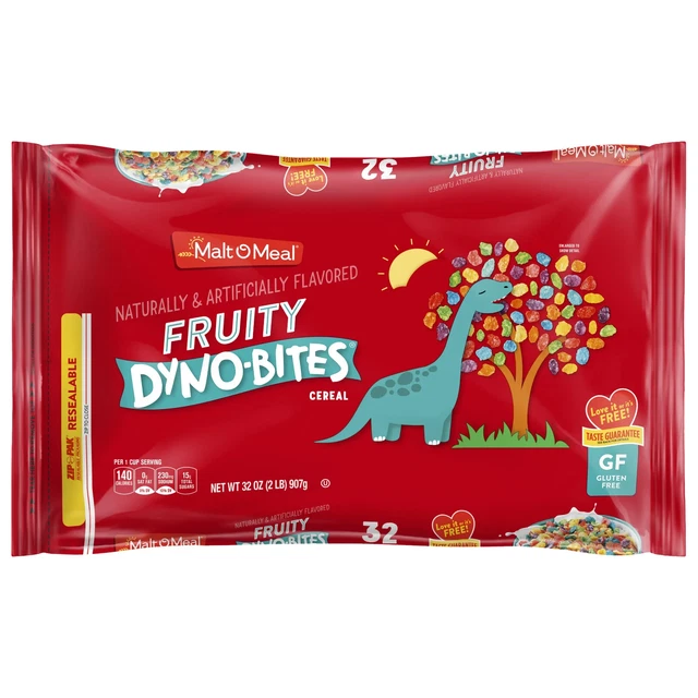 MALTOMEAL FRUITY DYNO Bites Cereal, Gluten Free Breakfast Cereal, 32