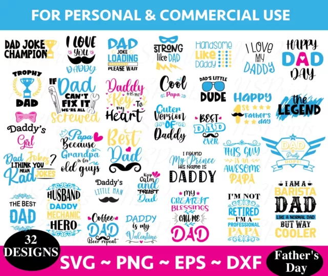 32 Father's Day SVG Bundle, Dad SVG, Best Dad SVG, Whiskey Label, Daddy Svg