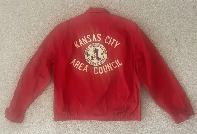 Boy Scout Red Official Jacket 1964 National Jamboree Patch Sz L Kansas City Area