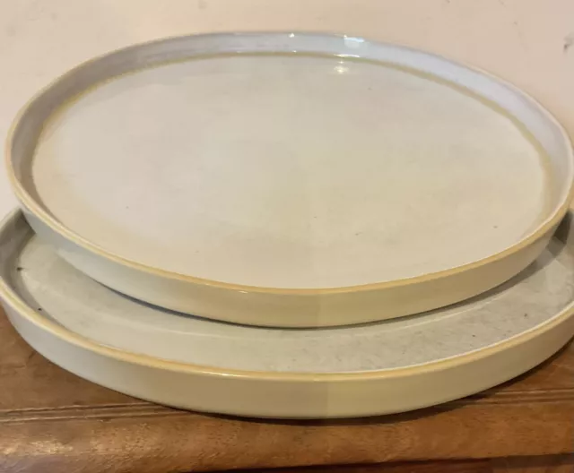 2x Anthropologie Lipped Rim Glazed Stoneware Dinner Plates 10.5” Pale Blue BNWT